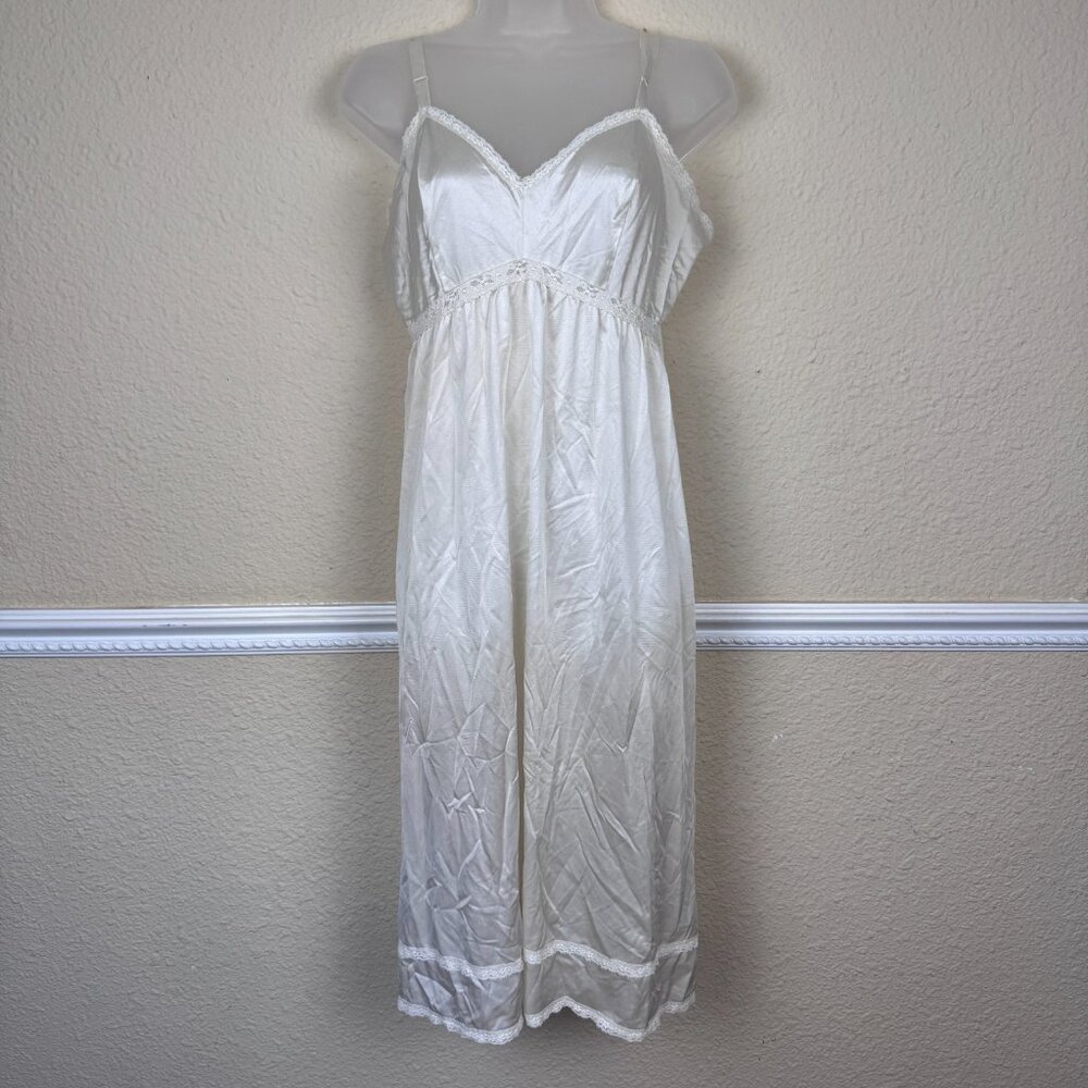 Vintage White Sheer Midi Slip Dress with Dainty Lace Trim Detail Cottagecore